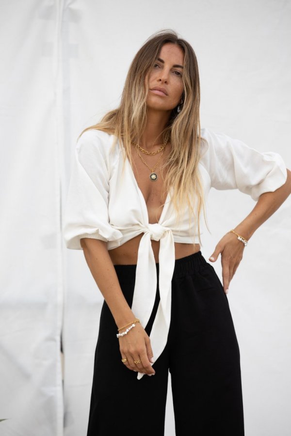 White Tie Front Top